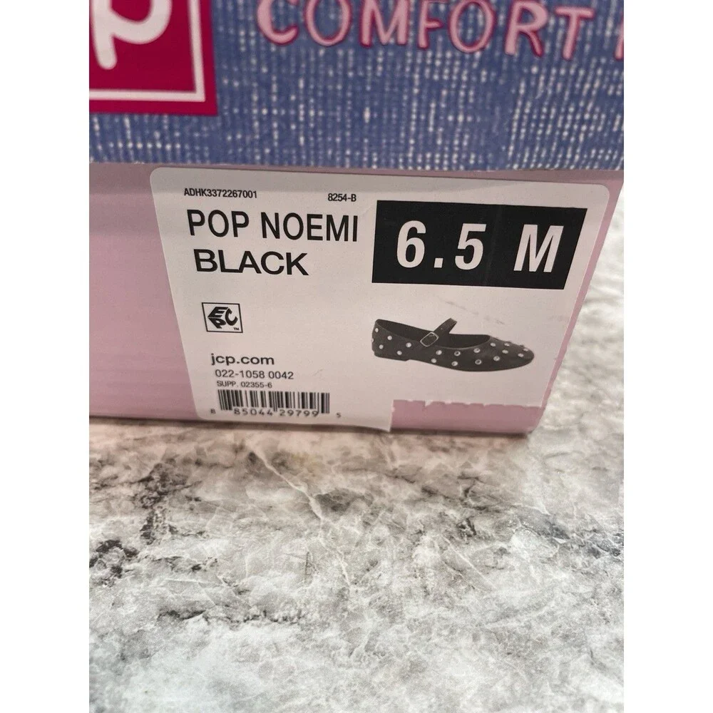 Pop Women's Size 6.5 M, Noemi Casual Ballet Flats, Black, Buckle Gem Accents New